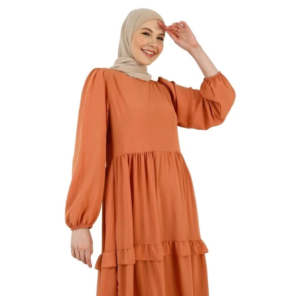 Orange Long Sleeve Tiered Sundress for Casual Occasions